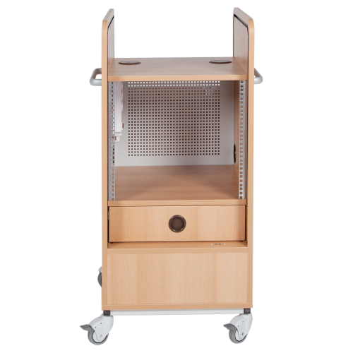 Mediencenter "Royal+", für 19" Geräte, 19" mobiles Rack mit Rollo