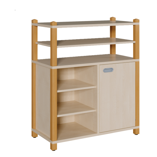 Stollen-Schrank mit einseitiger Tür und 3 offenen Fächern, offener Regalaufsatz