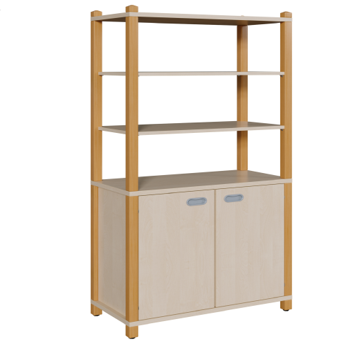 Stollen-Schrank mit 2 Türen, oben 3 offene Fächer