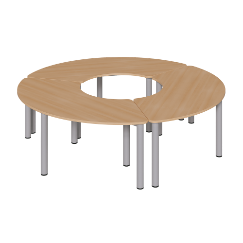 Set aus 3 Drittelkreistischen mit Rundrohrfüssen, Melaminharzplatten