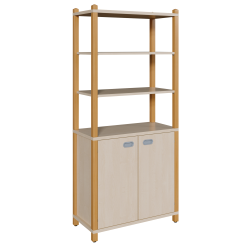 Stollen-Schrank mit 2 Türen, oben 3 offene Fächer