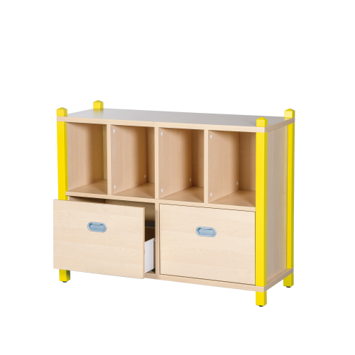 Materialschrank, 2 hohe Dekorschübe, 4 Fächer