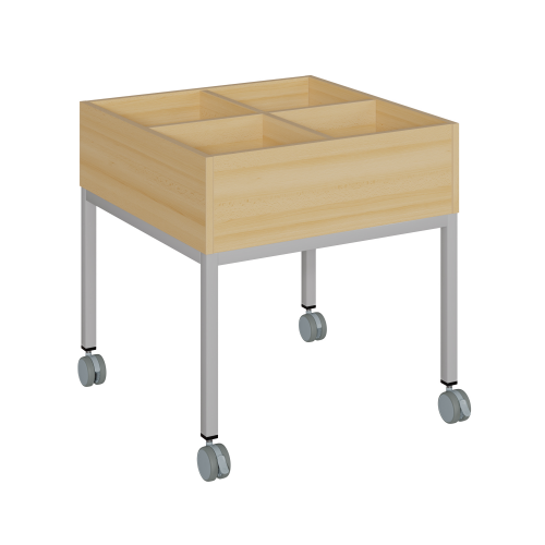 Büchertrog Holz mit 4 Fächern, Stahlgestell