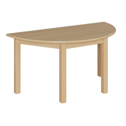 Halbrundtisch mit Massivholzgestell und Schichtstoffplatte