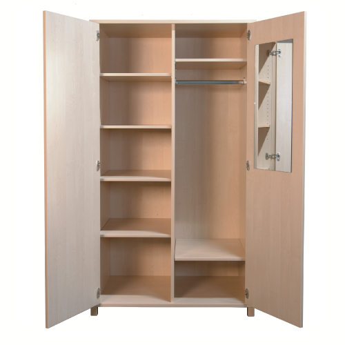 Stollen-Kleiderschrank, li.4 EB, re.Garderobe, Spiegel
