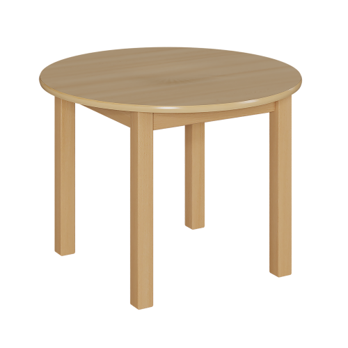 Rundtisch mit Massivholzgestell und Schichtstoffplatte