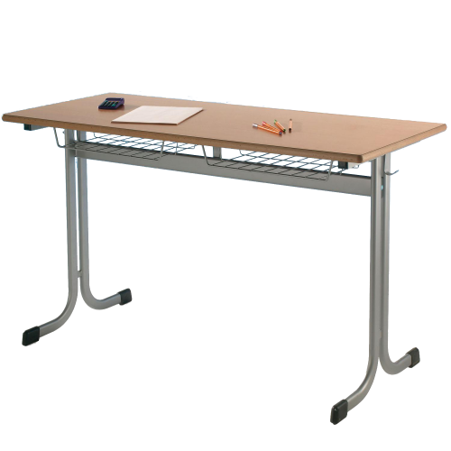 Zweier-Schülertisch 130x65 cm MT60Z-S, HPL- beschichtete Tischplatte mit Massivholz Einleimer