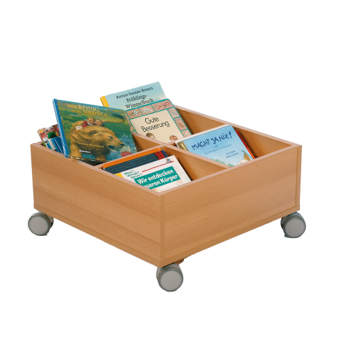 Bücherkiste auf Rollen, 4 Fächer