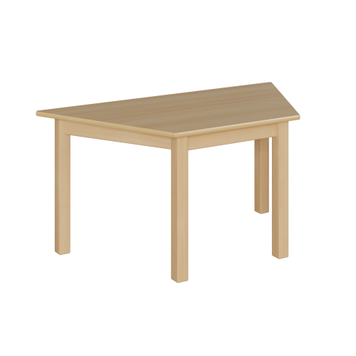 Trapeztisch mit Massivholzgestell und Schichtstoffplatte