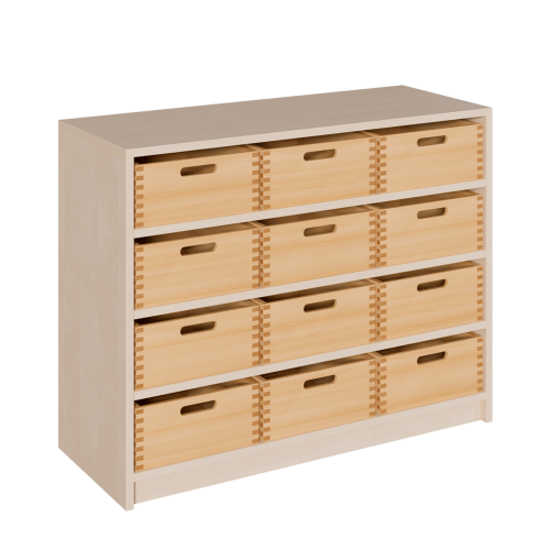 Korpus-Regal mit breiten Materialkästen