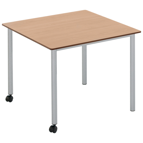 Vari² Quadrattisch, Schultisch fahrbar mit Rundrohrgestell & Vollkernplatte