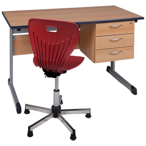 Lehrertisch mit PU Kante, Unterbau mit 3 Schüben